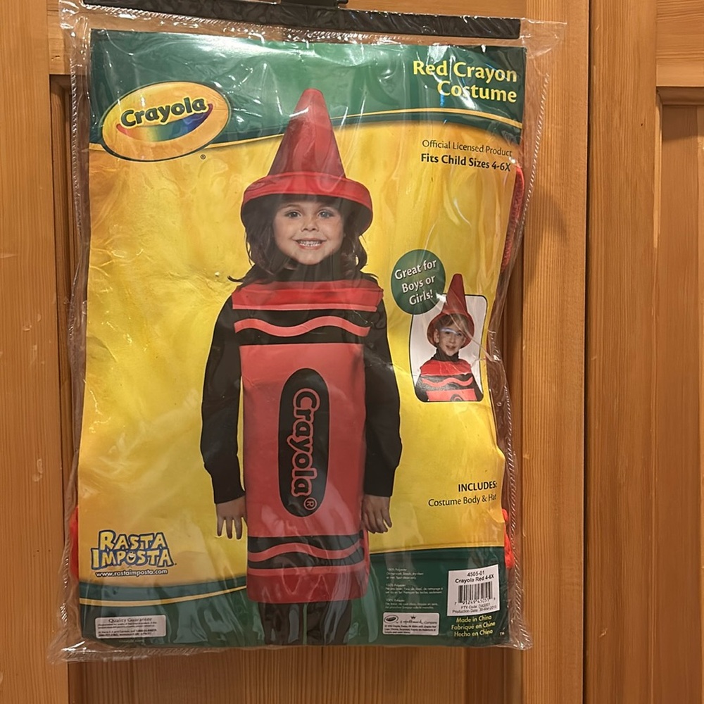 Crayola crayon RED with matching hat NWOT fits child 4-6x